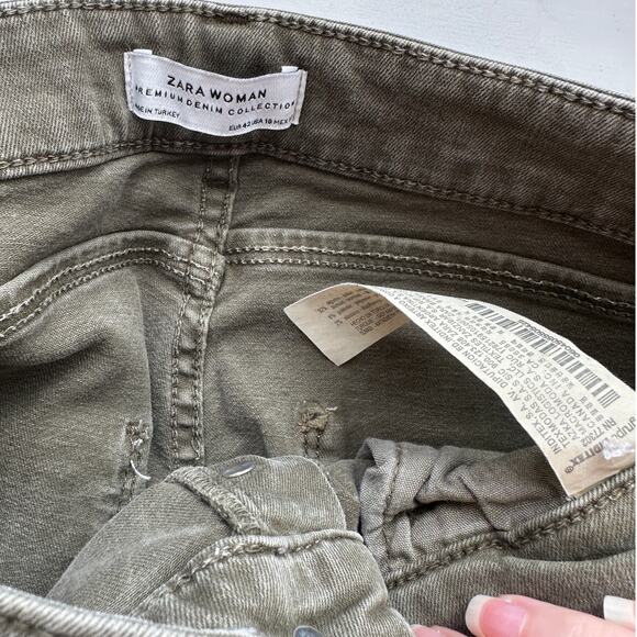 Zara Women Olive Green Button Fly Distressed Knee Skinny Jean High Waist 10 - Picture 11 of 16